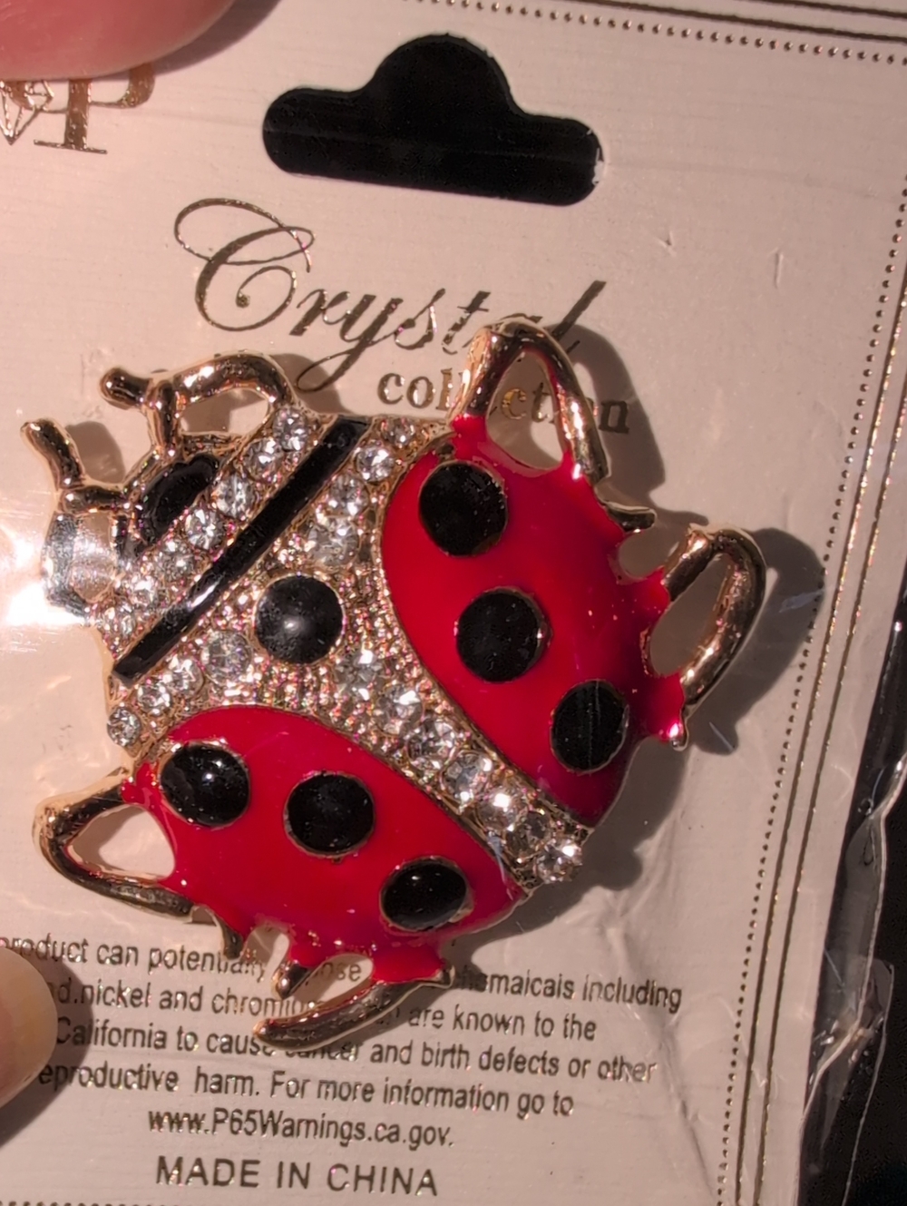 Crystal Collections Red Ladybug Crystal Accent Brooch Gold Toned